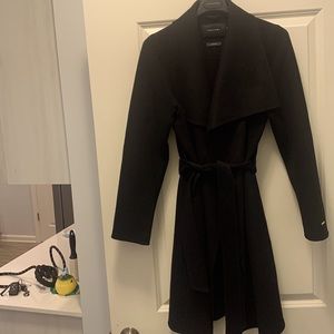 Tahari Ella Double Face Wrap Coat - Black, Medium
